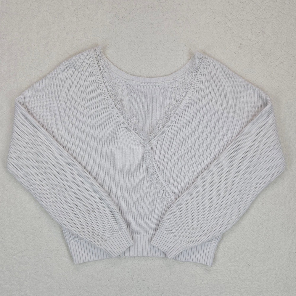 Hollister Women's Lace Wrap V-Neck Sweater Medium Ivory Shaker Knit‎ Coquette